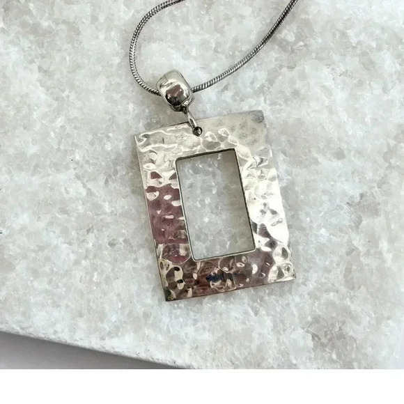 Paolo Romeo Italian Sterling Hammered Vintage Rectangular Pendant Necklace - 24" - Picture 1 of 9